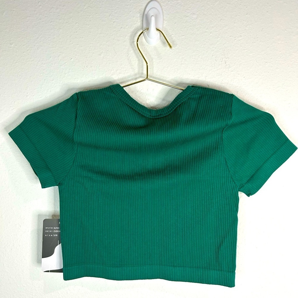 Love Poem Women Cropped Ribbed Tee Green Short Sleeve Y2K Trendy Fitted Top S/M - Picture 6 of 8